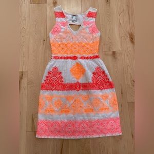 Yoana Baraschi Anthropologie Neon Pink and Orange Embroidered Dress